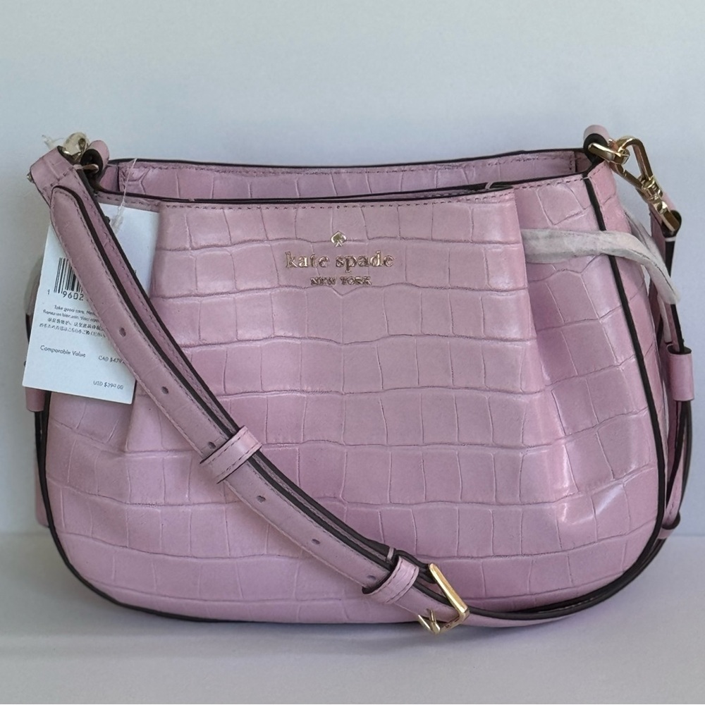 Kate Spade NWT Dumpling Croc Embossed Quartz Pink Crossbody Bag
